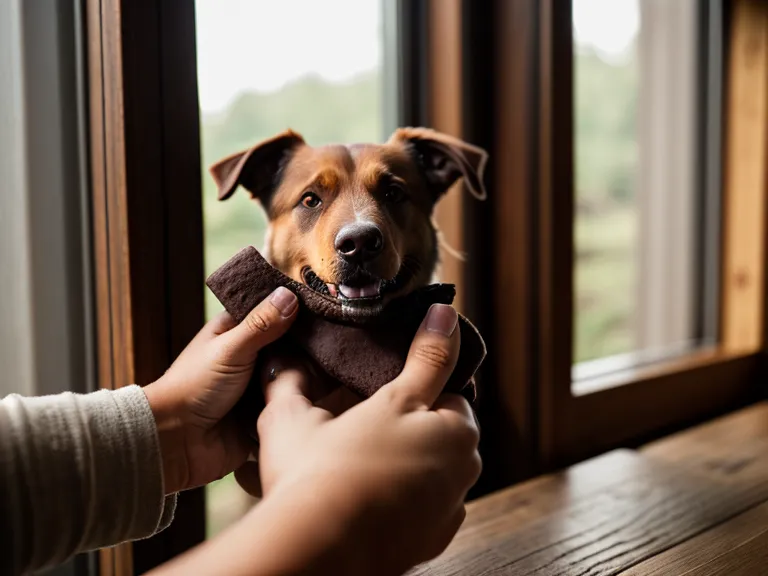 Close-up of a senior dog waiting for a joint health chewable supplement.