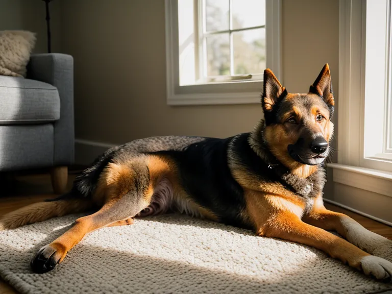 A senior shepherd and a beagle sleeping peacefully on a living room rug.