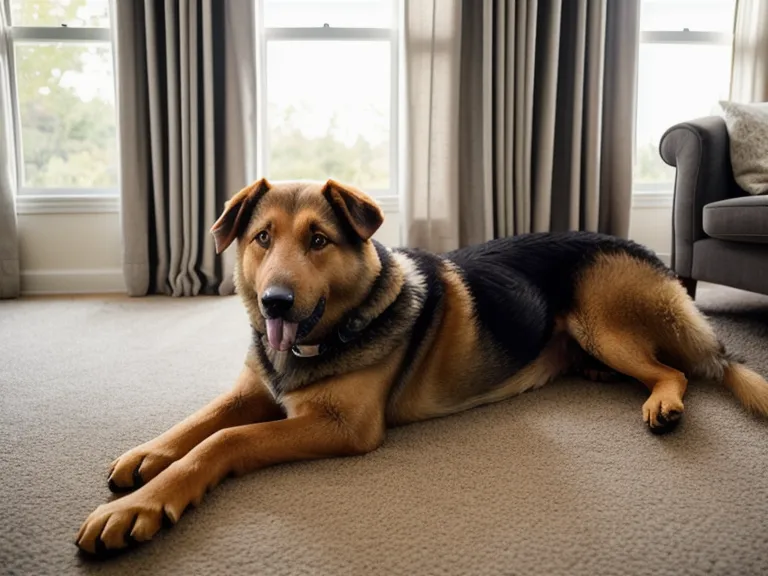 Senior dog Banjo resting near a phone showing a pet telehealth app.