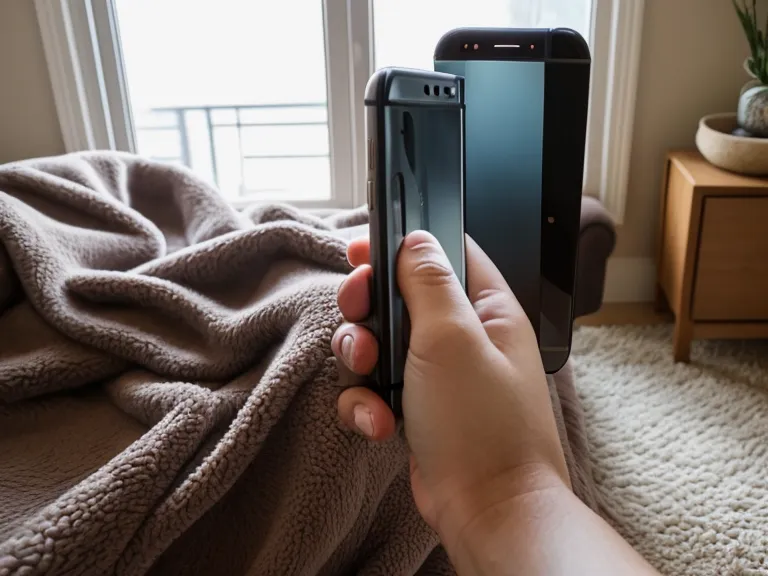 A smartphone screen displaying a telehealth vet visit with a dog in the room.