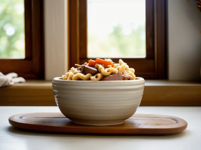 Close-up of fresh whole-food dog food with visible turkey and vegetables.