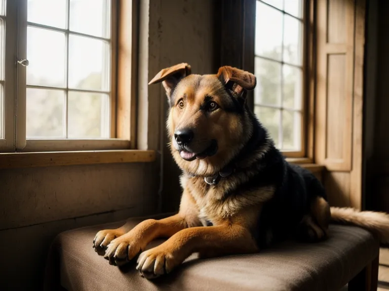 A senior shepherd mix in a kitchen next to health tracking notes.