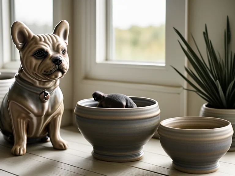 A laptop showing a pet health tracking spreadsheet next to a dog bowl.