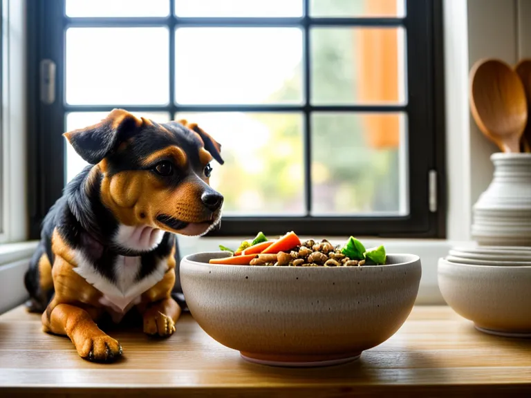 Close-up of whole-food dog meal next to a health tracking spreadsheet on a phone.