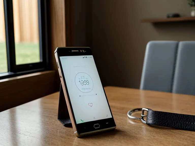 Close-up of a smartphone showing pet health data next to a dog collar.