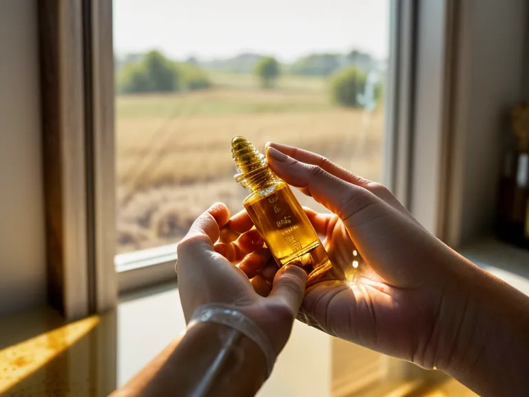 Administering CBD oil to a senior dog treat in a sunny kitchen.
